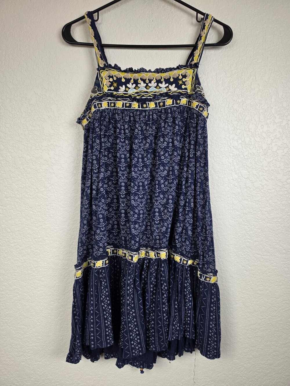 Free People Blue Floral Embroidered Linen Dress XS